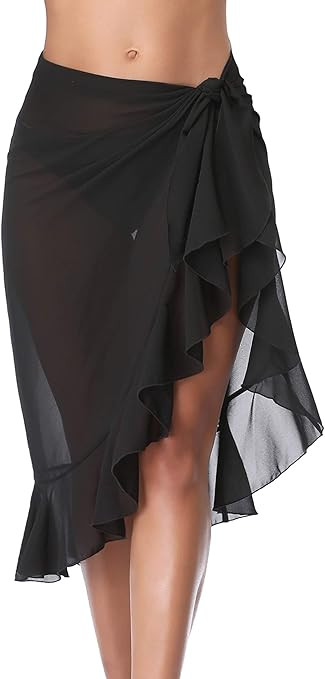 Dailybella Womens Chiffon Beach Sarong Ruffle Cover up Pareo Canga Swimsuit Wrap Swimwear | Amazon (US)