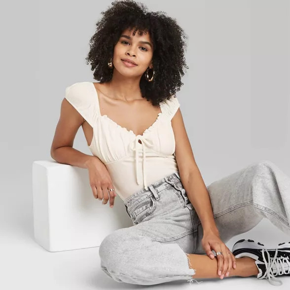 Women's Tie-Front Milkmaid Bodysuit - Wild Fable™ | Target