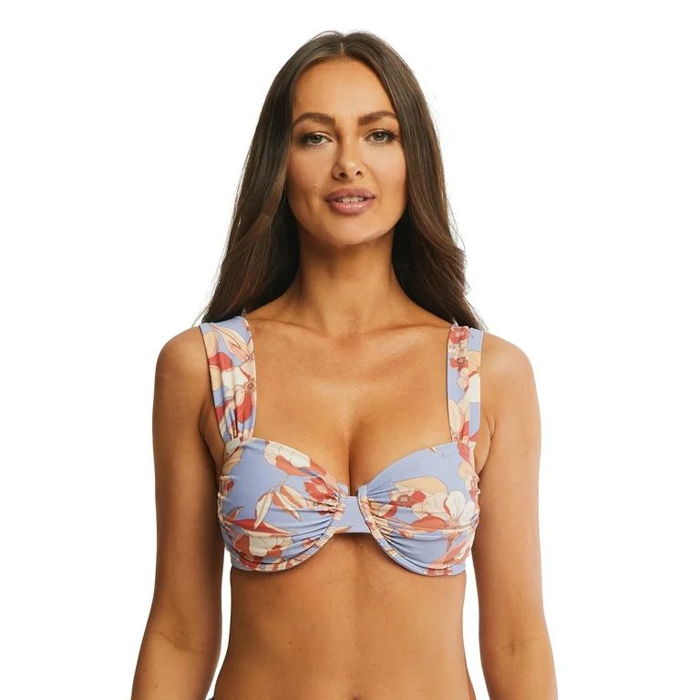 Time and Tru Women's Printed Ruched Underwire Bikini Top, Sizes S-3X | Walmart (US)