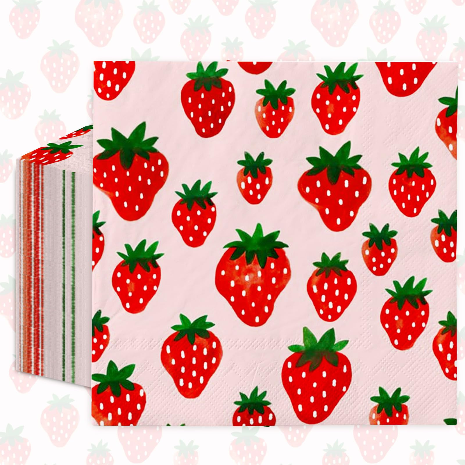 80 Pack Watercolor Strawberry Napkins - 6.5x6.5 Inch Disposable Decorative Pink Summer Fruit Napk... | Amazon (US)