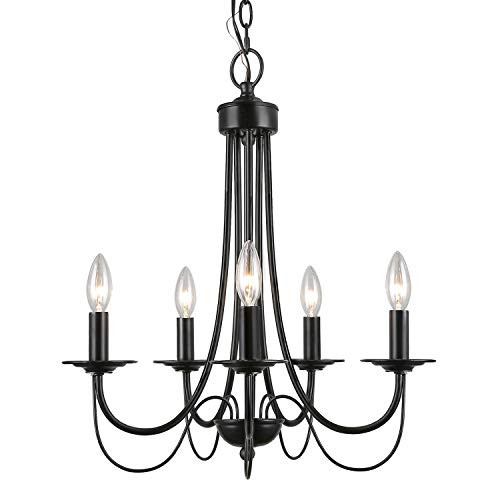 LALUZ Farmhouse Black Chandelier Small 5-Light Fixture with 2-Layer for Dining & Living Room, Bed... | Amazon (US)