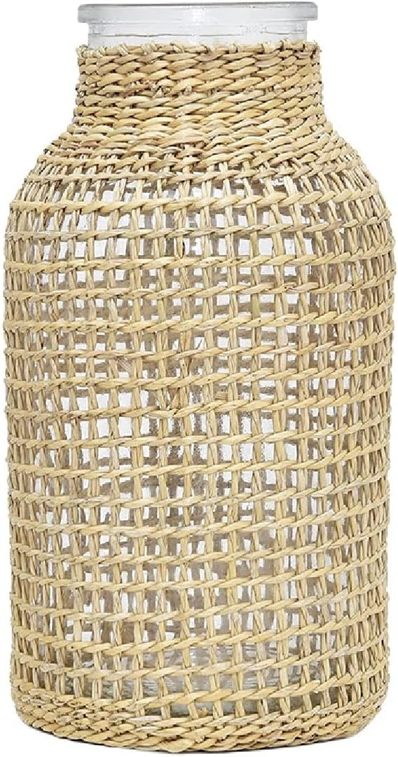 Glass Vase with Woven Straw Decor | Roped Straw on Glass Vase (L) 8.07" x 3.74" | Amazon (US)