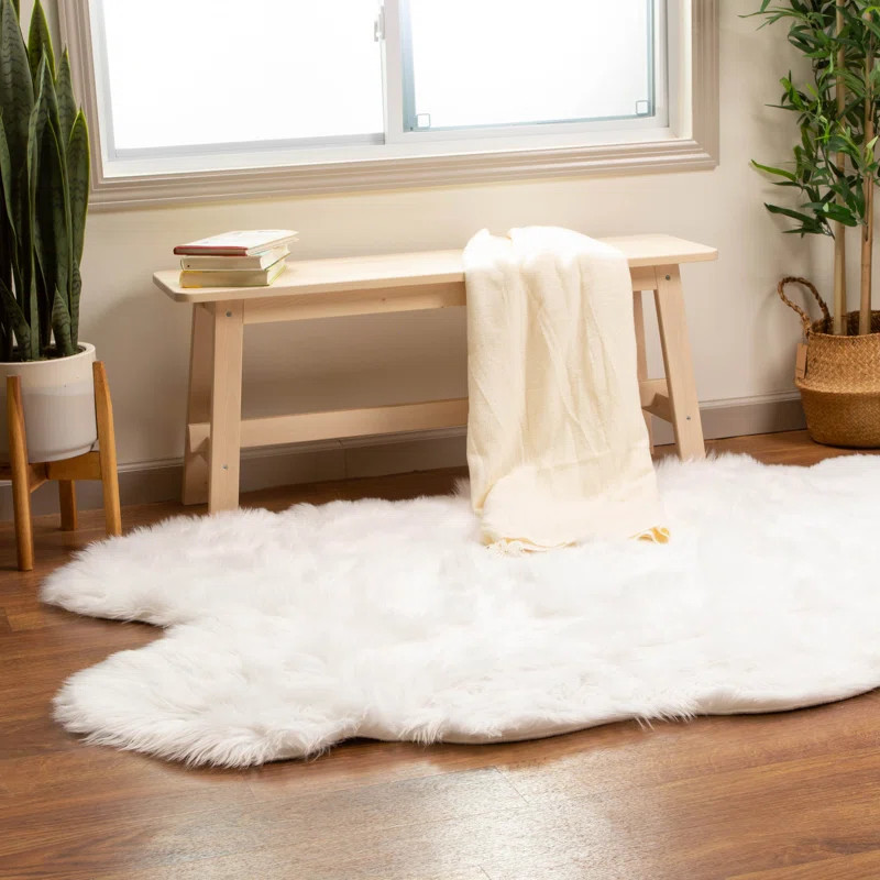Diller White Faux Sheepskin Fur Machine Washable Shag Fluffy Area Rug | Wayfair North America