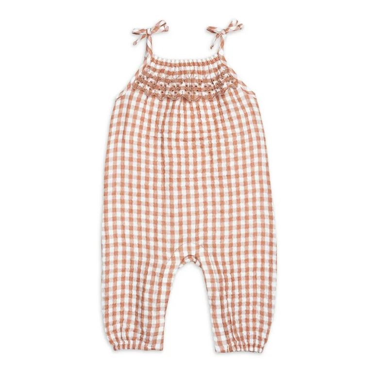 Modern Moments By Gerber Baby Girl Cotton Romper with Shoulder Straps, Sizes 0/3 Months-24 Months | Walmart (US)