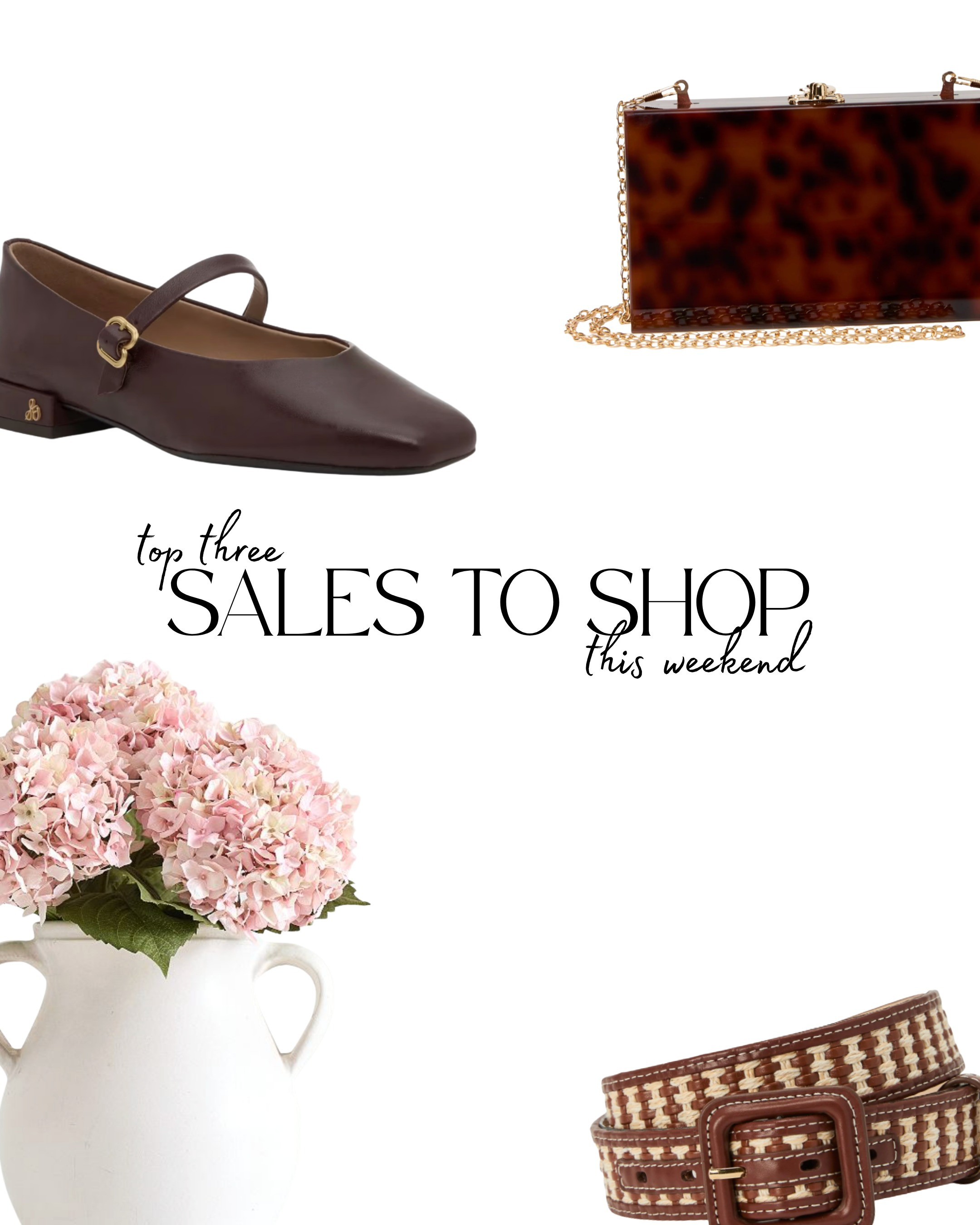 Top sales to shop this weekend
J.McLaughlin: up to 30% off sale items
DSW: 25% off regular price styles with code: BIGHAUL
Pottery Barn: extra 20% off select sale

[Tortoise shell clutch, brown and white stripe dress, braided belt, floral purple midi skirt, Steve Madden, Chelsea Boot,Sam Edelman, Brown Mary Jane Flat, Vince Camuto, knee high Boot, Dolce Vita cow print Mary Jane Flat, Faux Hydrangea, Brandon Maxwell Groveland Toile Pet Bowl, Handwoven Round Placemat, LoveShackFancy Appliqué Bow Slippers]  

 #LTKSeasonal #LTKSaleAlert