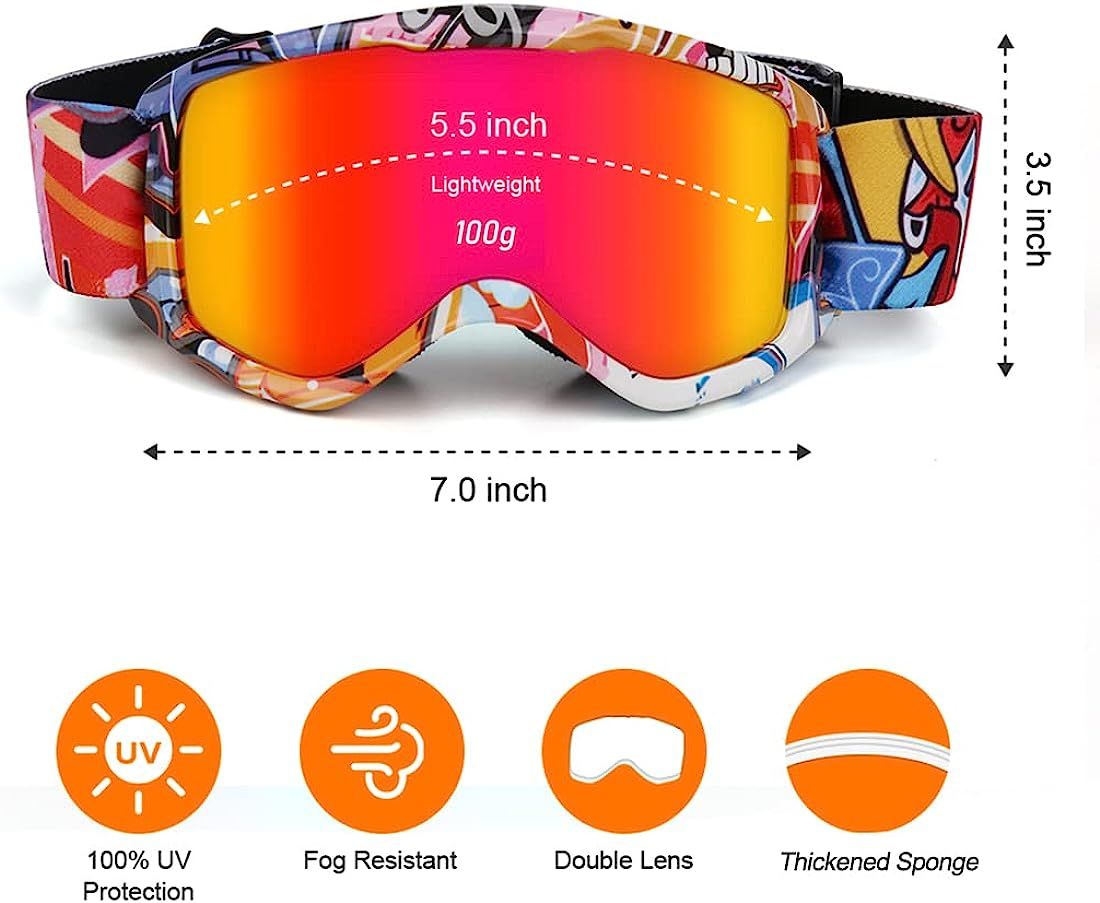 Flantor Kids Ski Goggles,Non-Slip Strap Snow Goggles,Snowboard Goggles | Amazon (US)