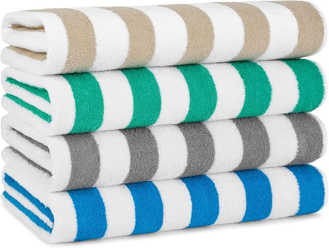 Arkwright California Cabana Stripe Beach Towel - Pack of 4, Large Soft Quick Dry 100% Cotton Terr... | Amazon (US)