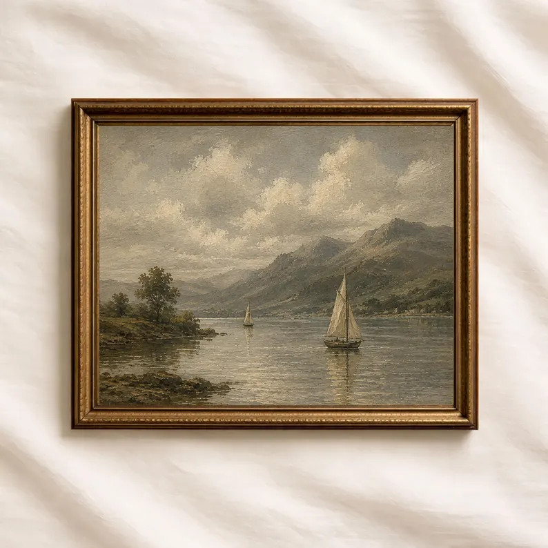 Antique Sailboat Painting, Vintage Maritime Wall Art, Classic Lake Landscape Print | Etsy (Global)