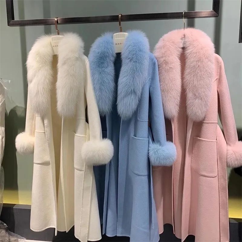 Womens Long Wool Coat Luxury Detachable Fluffy Fox Fur Collar Genuine Real Fur Winter Spring Warm... | DHGate