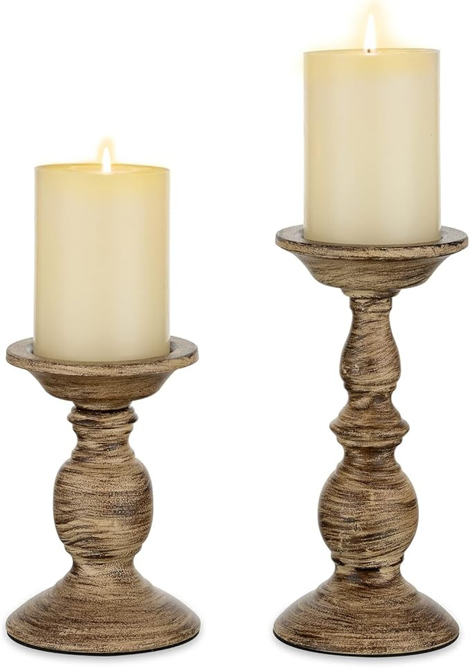 Sziqiqi Vintage Pillar Candle Holders Distressed Metal Candleholder, Shabby Chic Candle Stand Can... | Amazon (US)