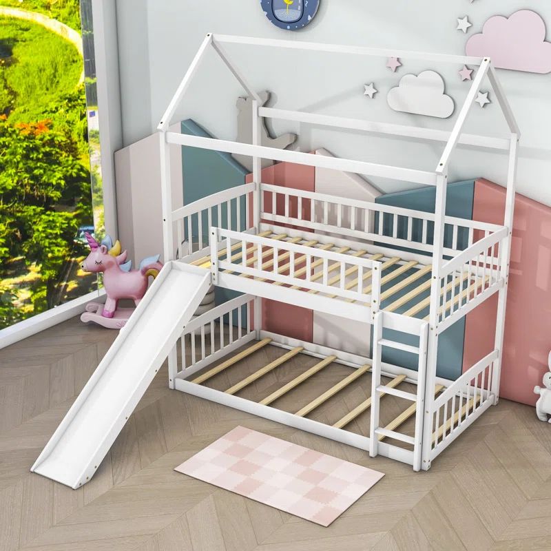Twin Over Twin Wooden Standard Bunk Bed with Slide | Wayfair North America