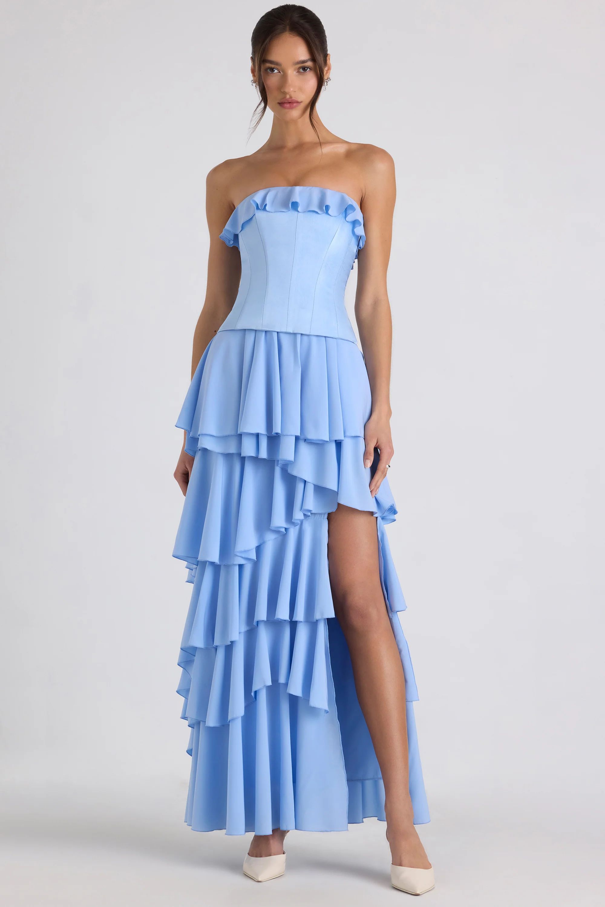 Tiered Corset Gown in Sky Blue | Oh Polly