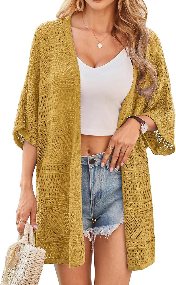 GRACE KARIN Womens Summer Short Sleeve Crochet Cardigan Sweaters Lightweight 2025 Oversized Knit ... | Amazon (US)