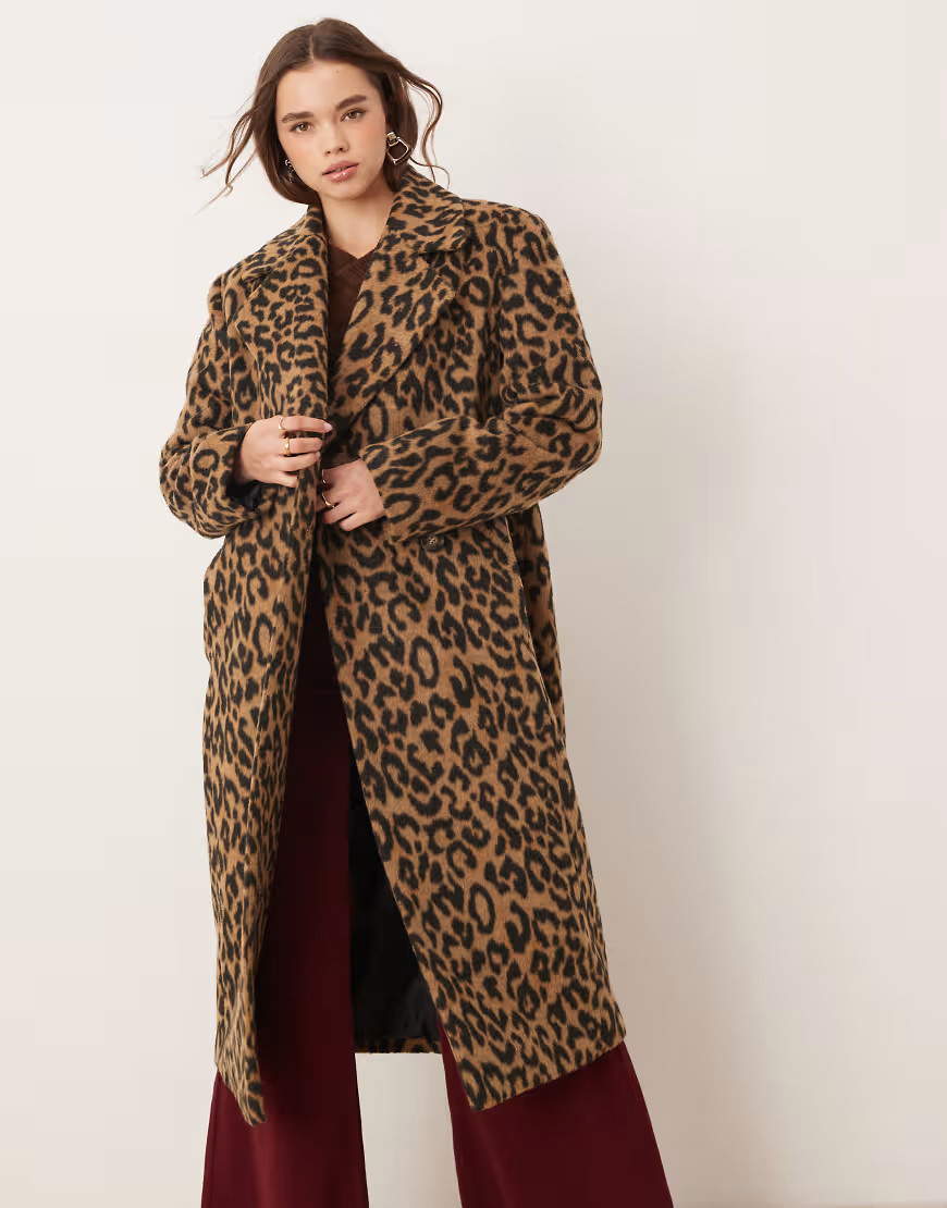 Miss Selfridge brushed oversized maxi coat in leopard print-Multi | ASOS (Global)