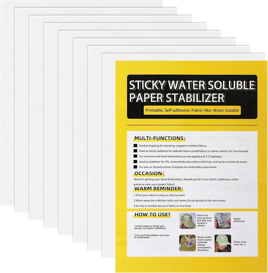 8PCS Printable Embroidery Stabilizer,8.5"x11" Stitch Self Adhesive Wash Away Stabilizer,Sticky Wa... | Amazon (US)