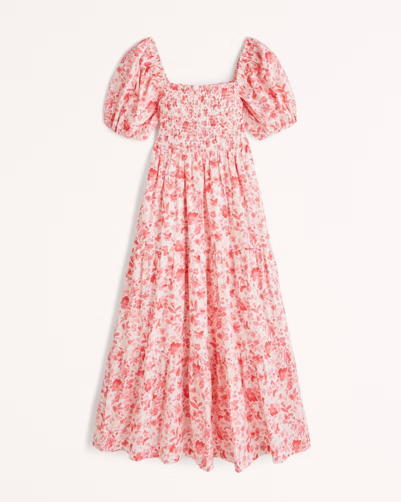 Smocked Bodice Poplin Midi Dress | Abercrombie & Fitch (UK)