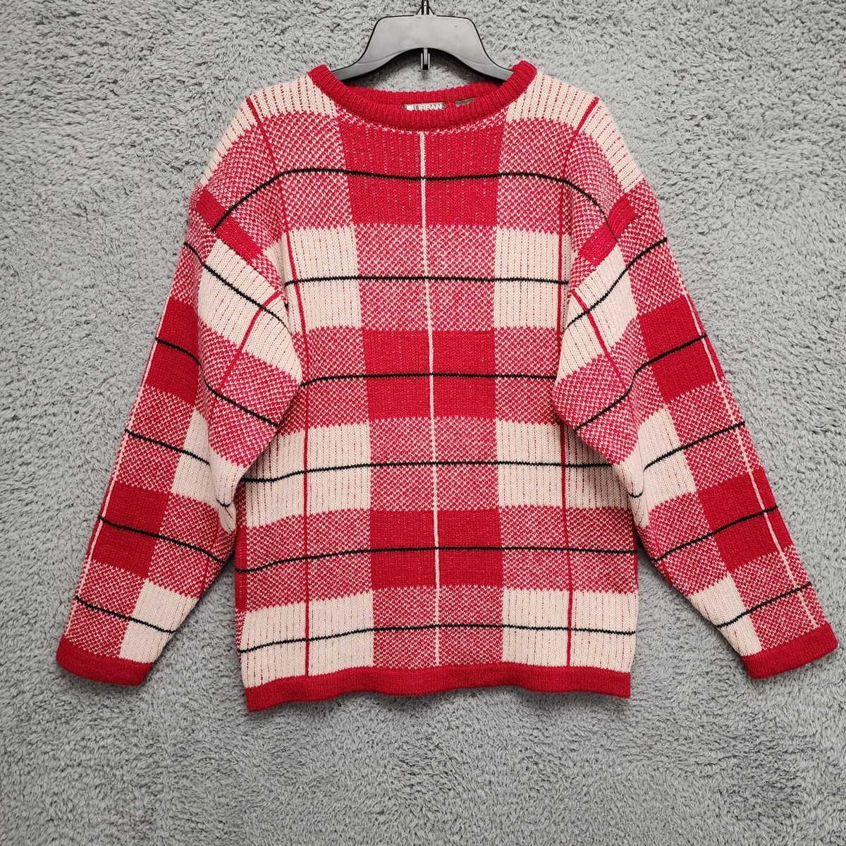 Vintage Urban Outfitters Sweater Mens Medium 100% Wool Red Plaid Holiday Knit | eBay US