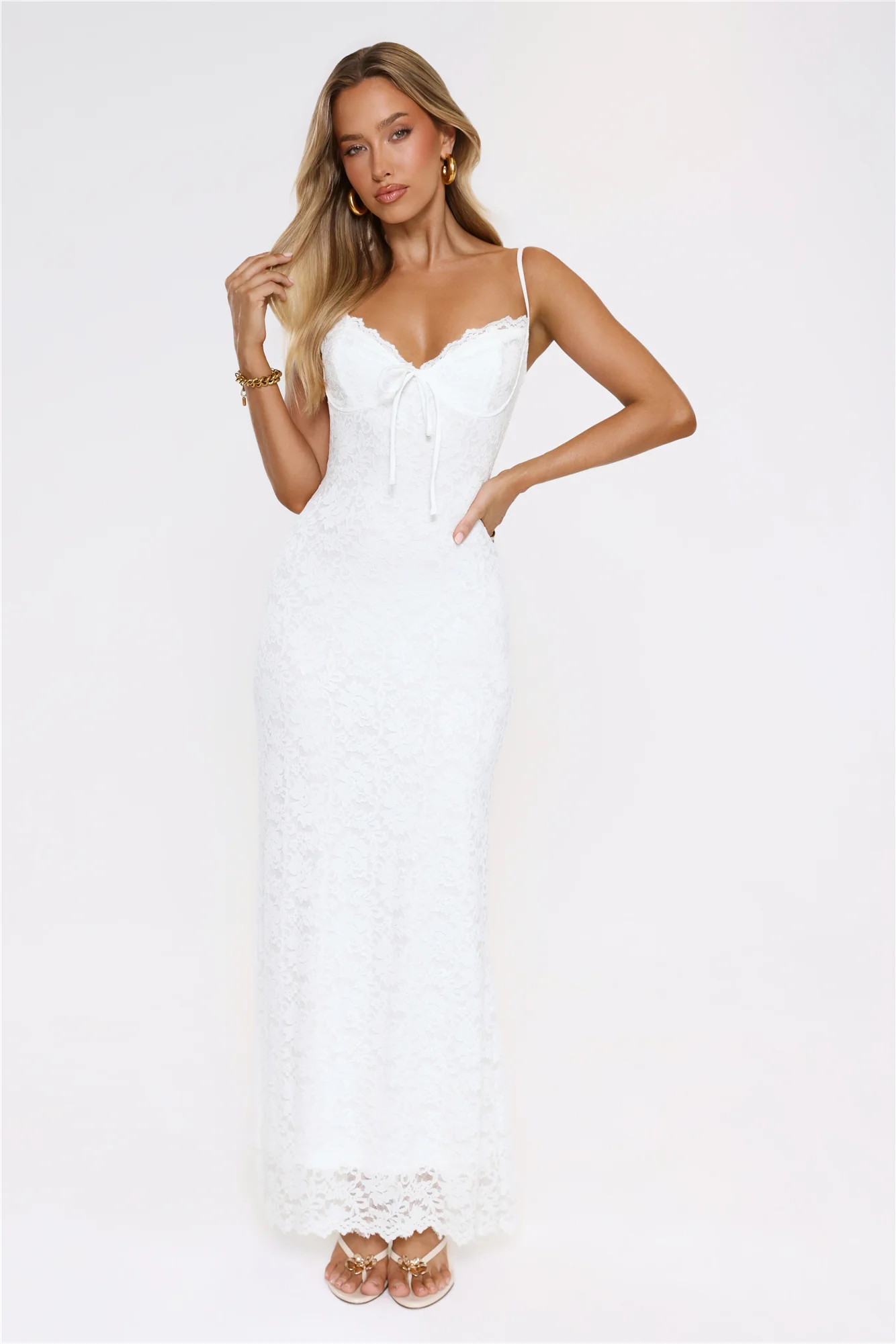 Moonlit Veil Lace Maxi Dress White | Hello Molly (US)