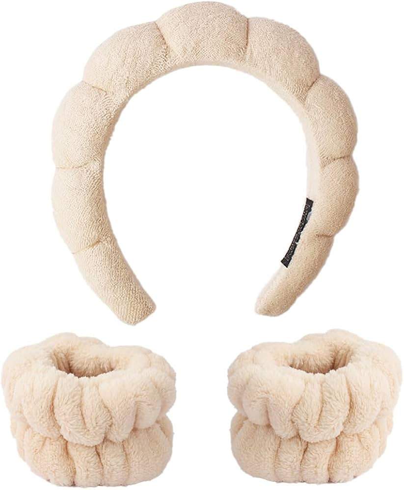 3PCS Spa Headband and Wristband Set, Sponge Headband for Washing Face Soft Puffy Headband Padded ... | Amazon (US)