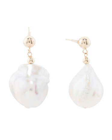 Made In The Usa 14kt Gold Baroque Pearl Dangle Earrings | TJ Maxx