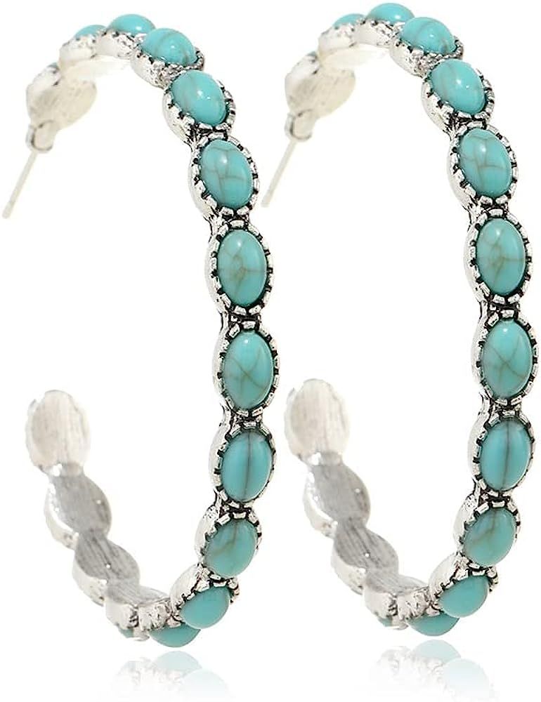 Western Earrings Boho Turquoise Oval Drop Dangle Earrings for Women Teen Girls Beaded Western Flo... | Amazon (US)