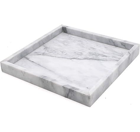 Gnirue Natural White Marble Tray, Kitchen Bathroom Storage Organizer (11.8''x 7.9''x 1.2'') | Amazon (US)