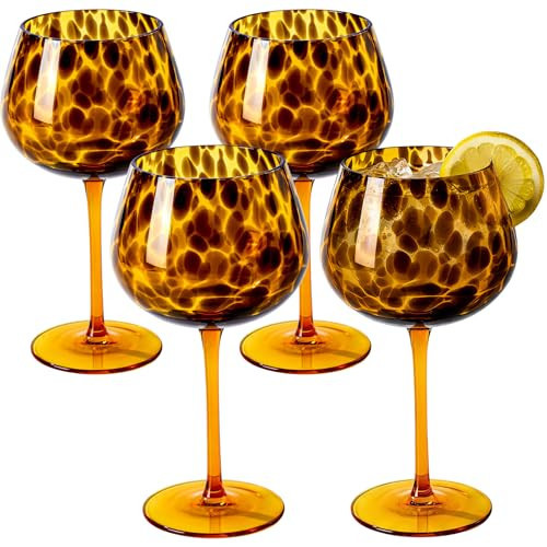 SIPBYSOP Tortoise Shell Wine Glasses Set of 4, Brown Wine Glasses, Tortoiseshell Decorative Tumbler Cups for Wine & Drinks， Stemless Drinking Glasses for Wedding Gifts, Housewarming, Cocktail Party | Amazon (US)