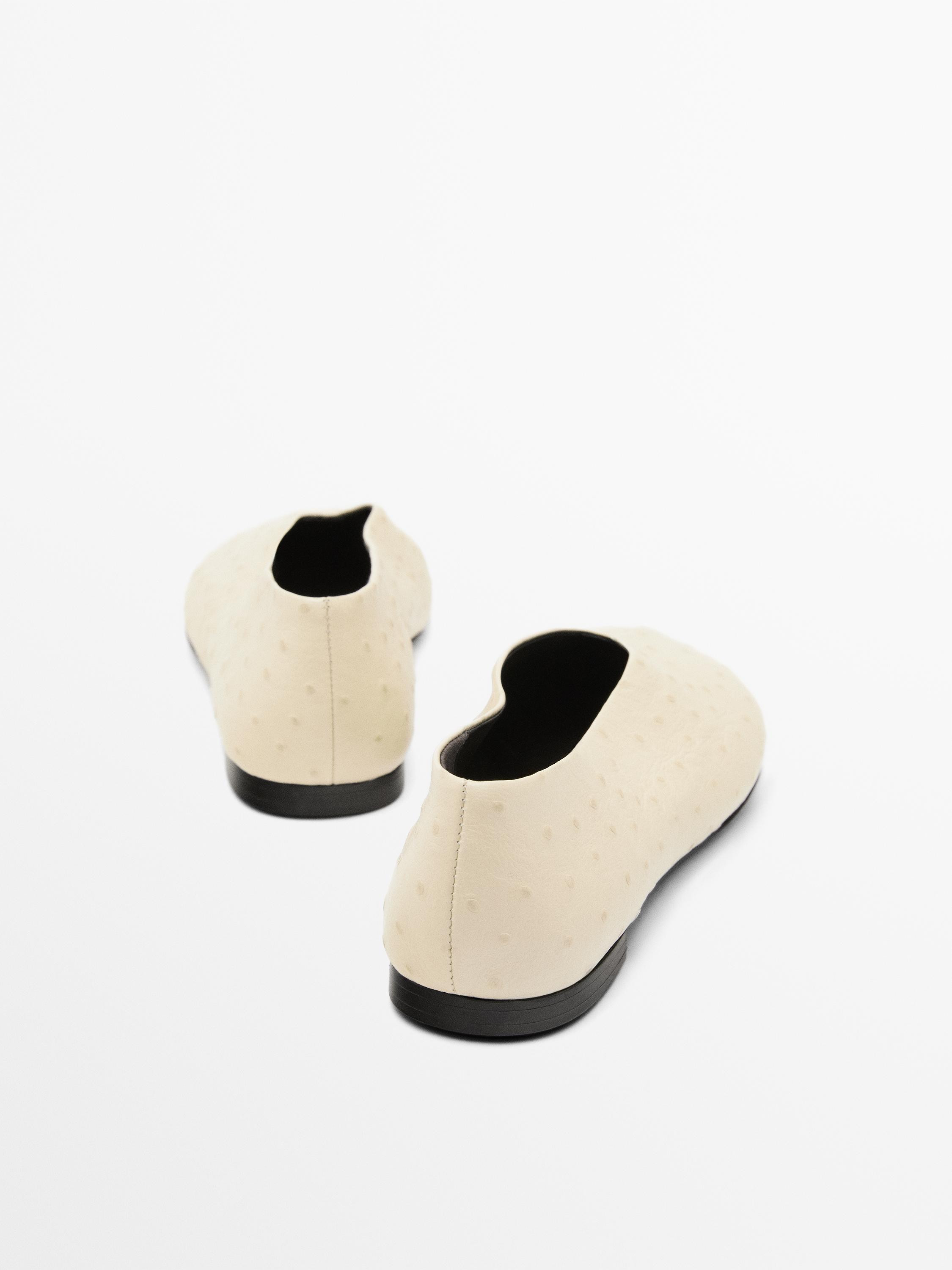 Ostrich print leather ballet flats | Massimo Dutti US