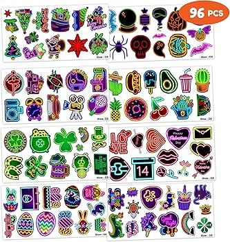 96 PCS Cool Glow Neon Light Temporary Tattoos Themed Birthday Party Favors Decorations Supplies C... | Amazon (US)
