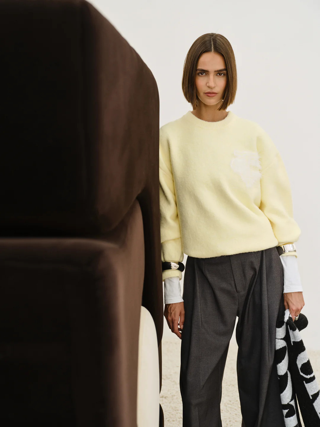 MONOGRAM FLUFFY KNIT CREW - YELLOW | The Couture Club