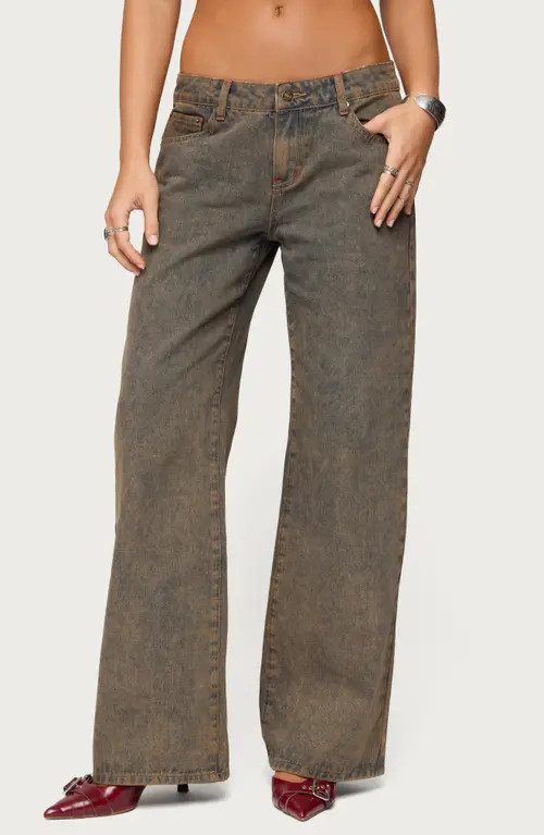 EDIKTED Ace Relaxed Low Rise Straight Leg Jeans in Brown-Washed at Nordstrom, Size Small | Nordstrom