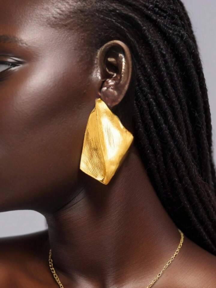 2pcs Boucles d"oreilles pendantes en forme de feuille texturée en métal design exagéré pour l... | SHEIN