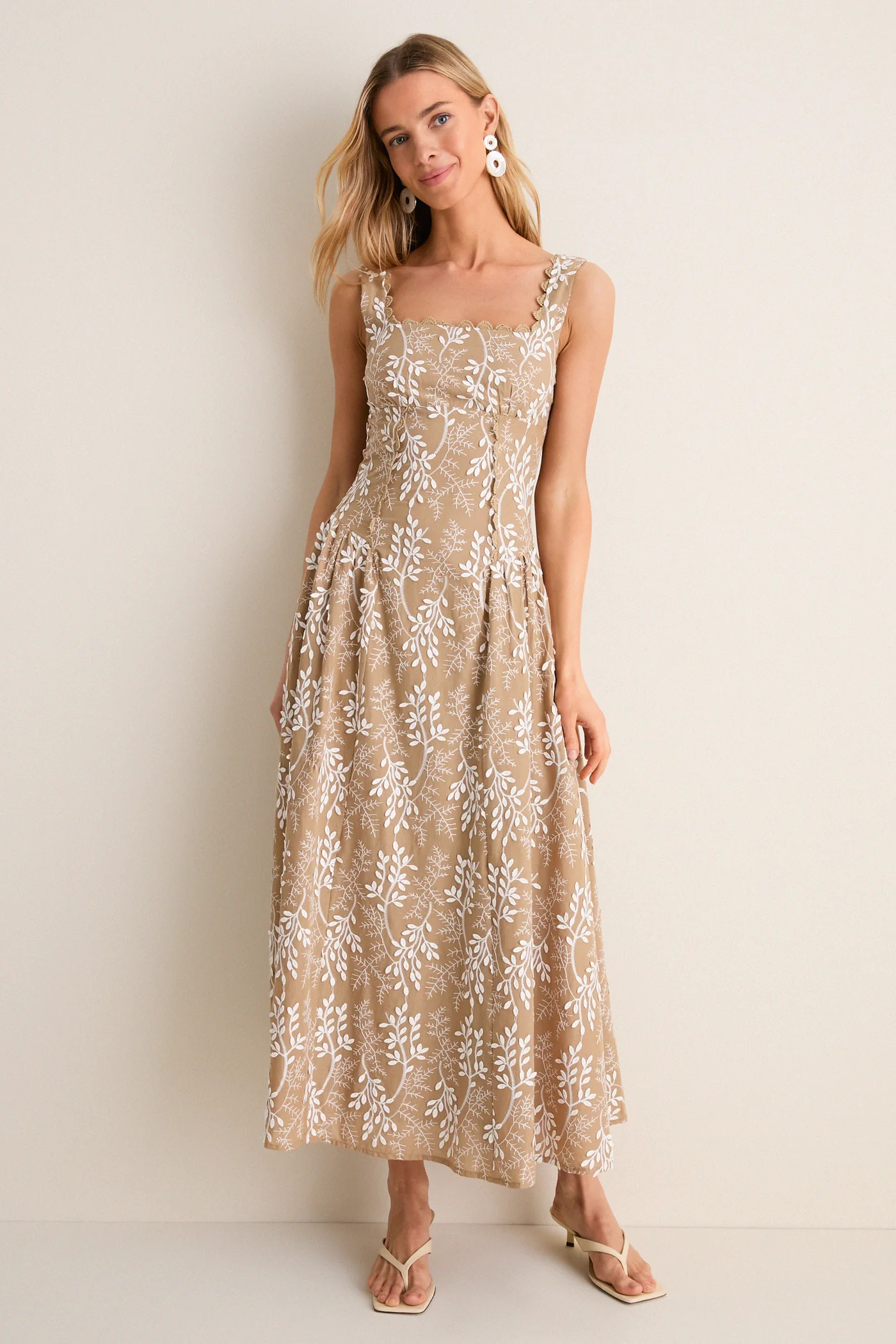 Mocha Square Neck Trim Corset Detail Midi Dress | Tuckernuck (US)