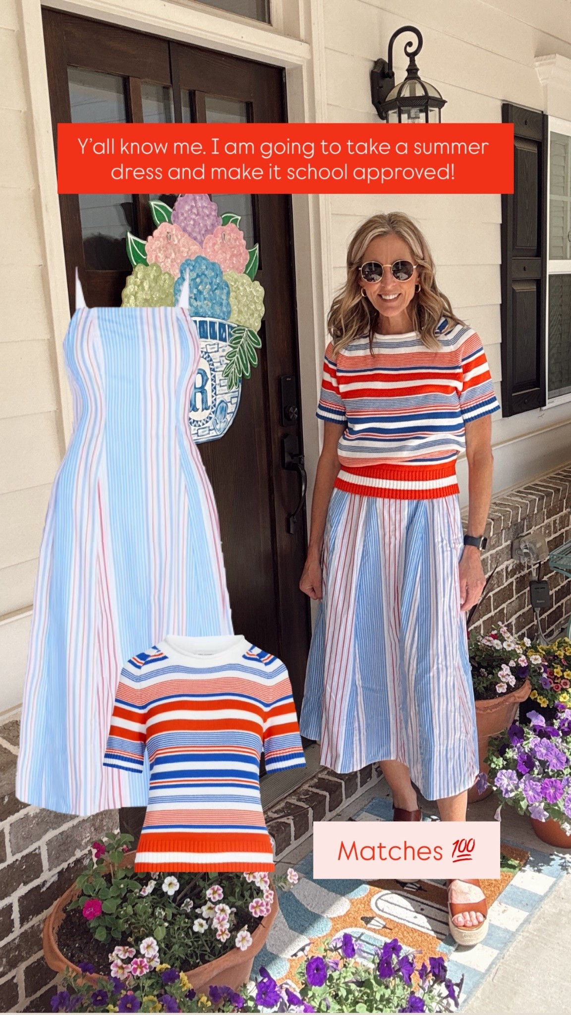 It’s a two for one this cute midi dress so classic with a square neck line is beautiful on his own or School approved with this classic striped sweater over the top wearing an extra small in both this sweater and the dress… Under $40