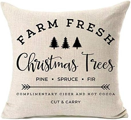 MFGNEH Farm Fresh Christmas Trees Cotton Linen Throw Pillow Covers Christmas Decor Cushion Case 1... | Amazon (US)
