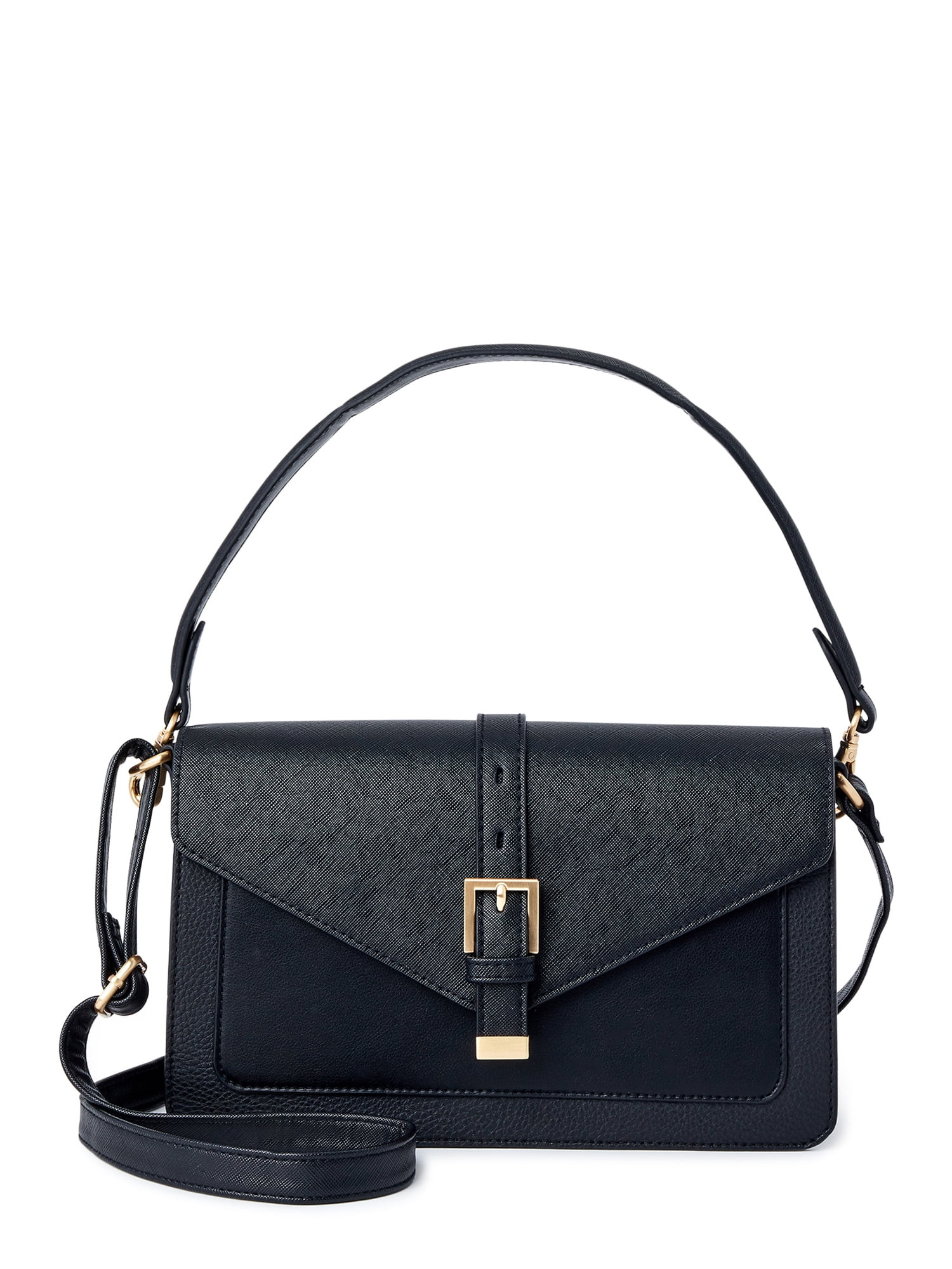 Time and Tru Women's Lori Front Flap Crossbody Handbag Black | Walmart (US)