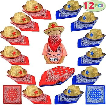 JOYIN Toy Pack of 12 Childs Straw Cowboy Hats with Cowboy Bandannas (6 Red & 6 Blue) Christmas Pa... | Amazon (US)