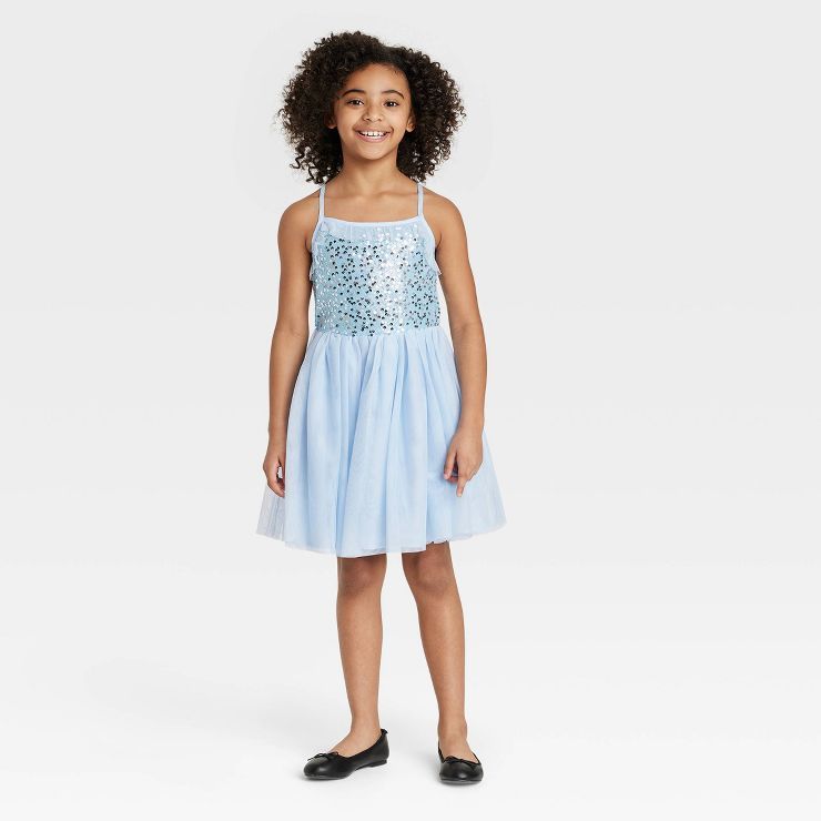 Girls' Sleeveless Sequin Tulle Dress - Cat & Jack™ Soft Blue | Target