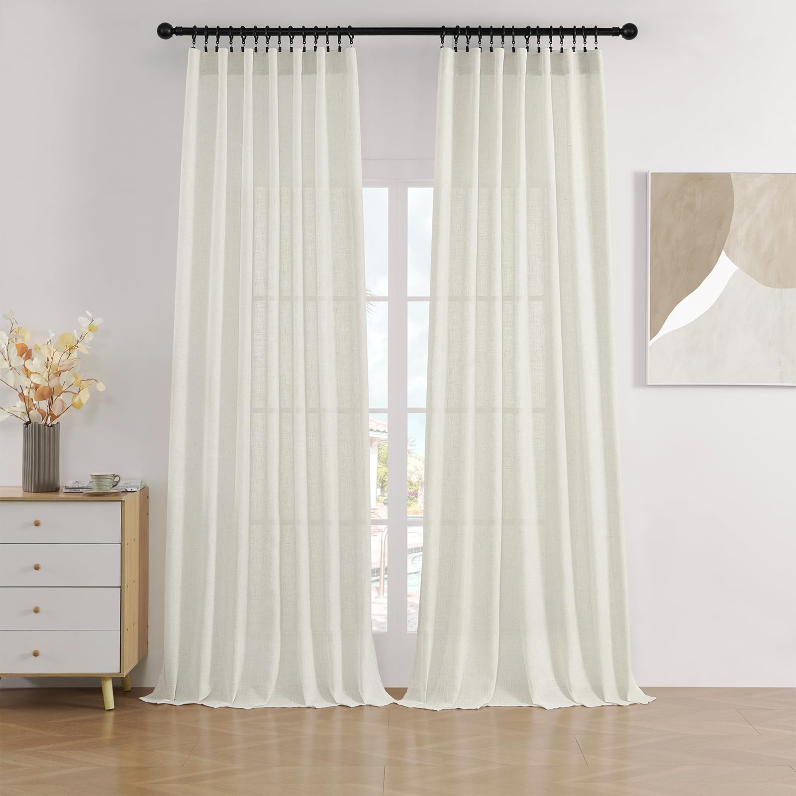 Joydeco Linen Curtains 2 Panel Set,Light Filtering, Ivory on Linen Curtains 96 Inch Curtains for ... | Amazon (US)