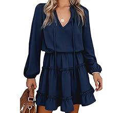 Happy Sailed Womens V Neck Ruffled Layered Chiffon Dress Self Tie Swing Mini Dresses S-XL | Amazon (US)