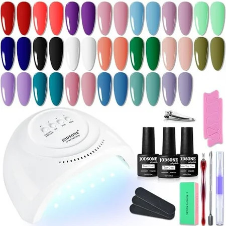 JODSONE 23 PCS Gel Nail Polish Kit with U V Light Popular Color with Durable Base Coat Matte Glossy Top Coat | Walmart (US)