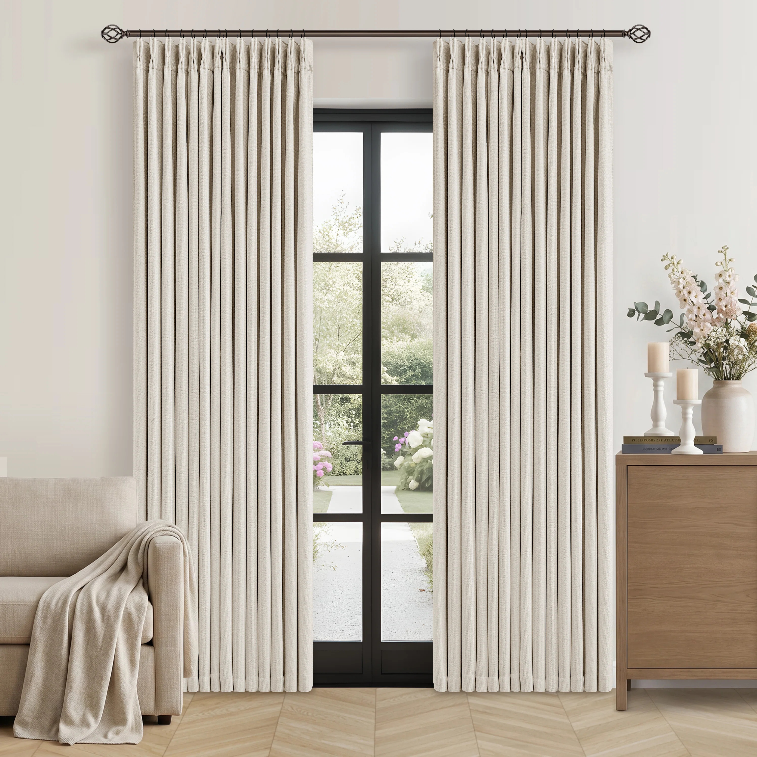 Two-layer Design 100% Blackout Memory Trained Pinch Pleated Farmhouse linen curtains for Dining Living Room bedroom 2 Panels | Wayfair North America