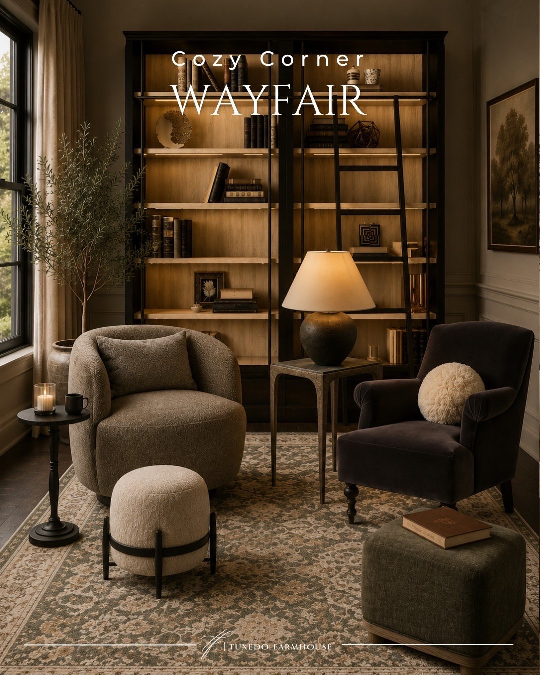 Cozy corners are always in style. 🤎 This reading nook is layered with warm textures, timeless seating, a gorgeous vintage-inspired rug, and a statement library bookcase to create the perfect spot to unwind with your favorite book. Every piece is linked for easy shopping!

#LTKHome #LTKStyleTip #LTKFall #Wayfair #ReadingNook #CozyHome #HomeDecor #NeutralDecor 

 #LTKSeasonal #LTKHome #LTKSaleAlert

#LTKSeasonal #LTKHome #LTKSaleAlert