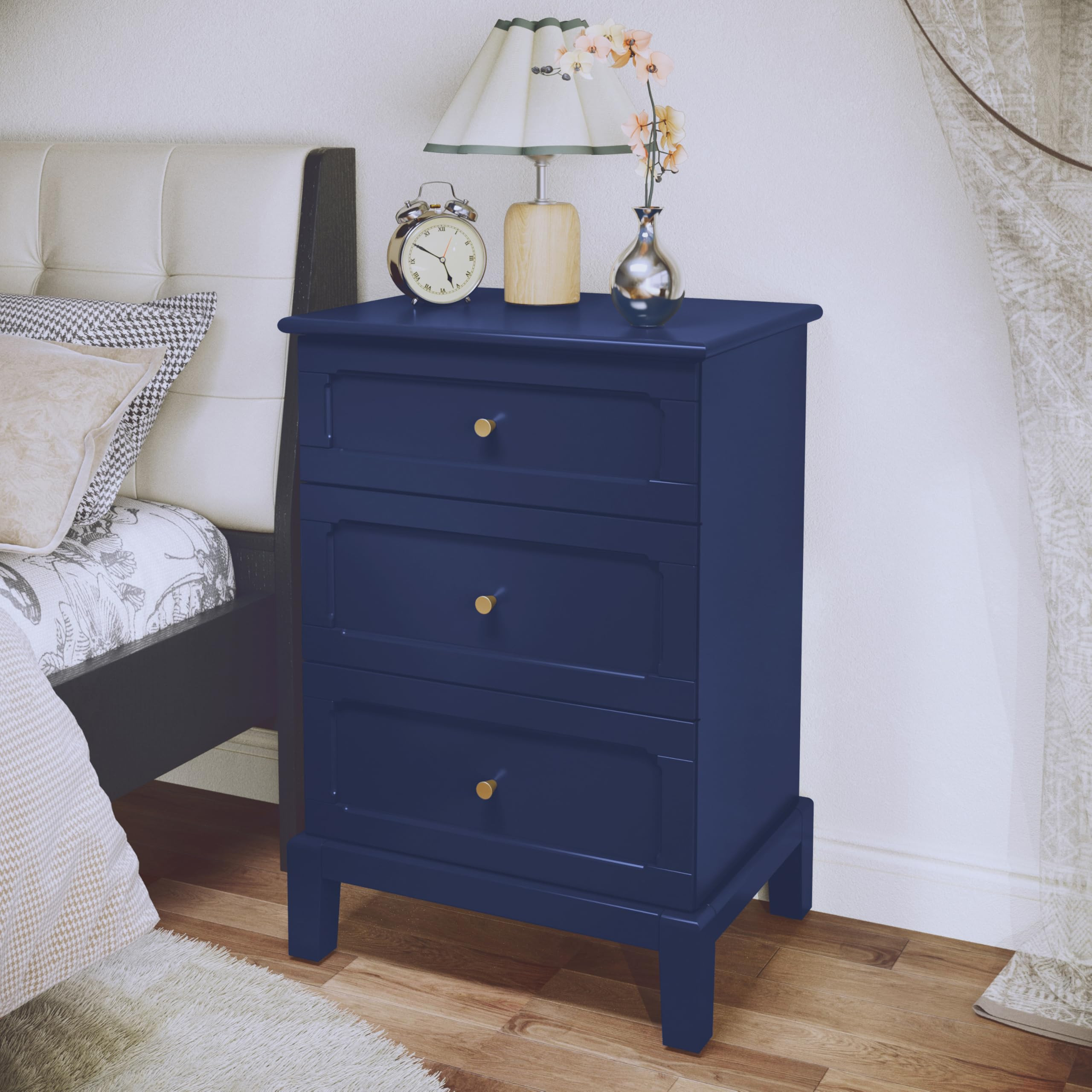 HLR 20'' Wide Vintage Nightstand with 3 Drawers, Wood Bedside Tables with Golden Metal Handles, T... | Amazon (US)