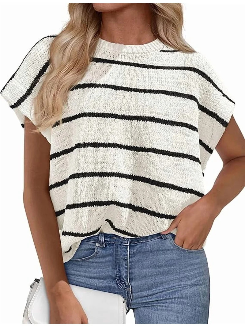 PRETTYGARDEN Womens Summer Short Sleeve Tops Trendy Crew Neck Striped Knit Sweater Business Casua... | Walmart (US)