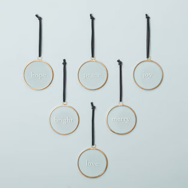 Brass & Glass Framed Holiday Word Christmas Tree Ornament Set 6pc Clear/Black - Hearth & Hand™ ... | Target