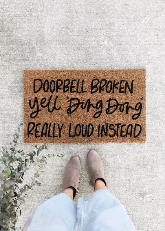 Doorbell broken welcome mat  hand painted custom doormat  | Etsy | Etsy (US)