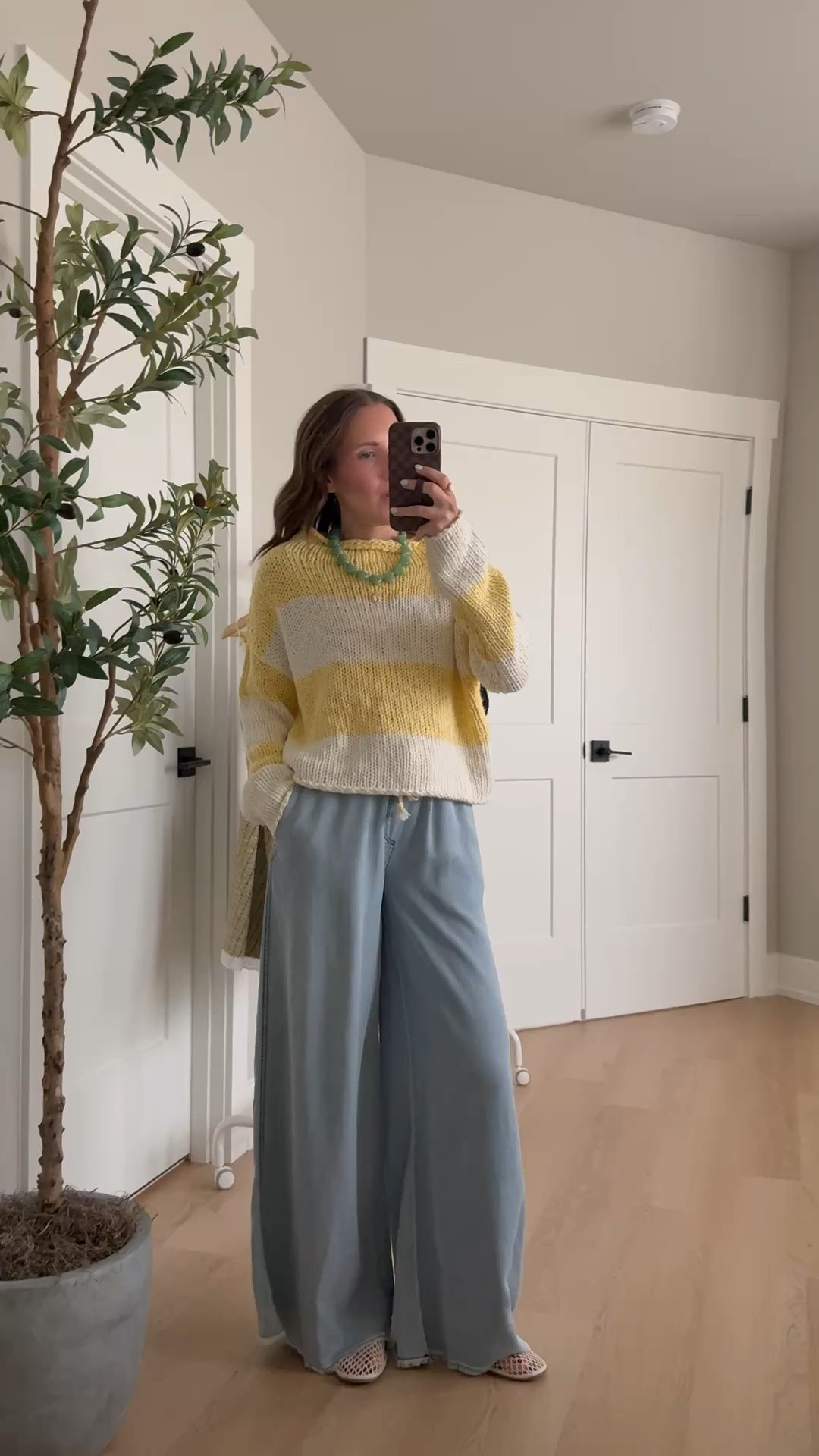 Teacher outfit idea 🍎 cute and comfy for a casual Friday. These pants are so soft! Stretchy pull on waist and the perfect wide leg. Paired with the cutest spring sweater (sized up to a medium)

Teacher style, classroom outfit, pull on jeans, striped sweater, classroom style 