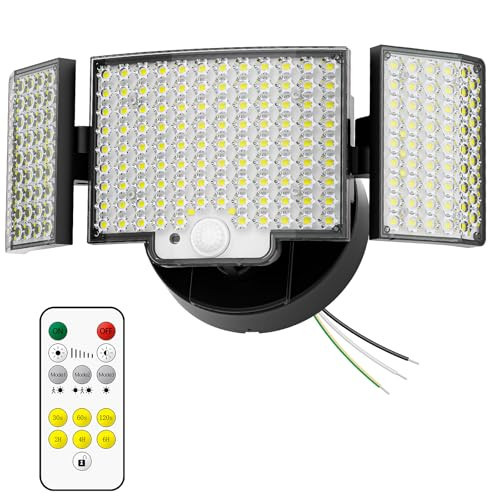 NACINIC Motion Sensor Outdoor Light Hardwired, 45W 7500LM Security Flood Lights Motion Detector Dusk to Dawn Light, IP65 Waterproof, 220 LEDs Floodlight with Remote Control for Garage, Yard, Porch | Amazon (US)