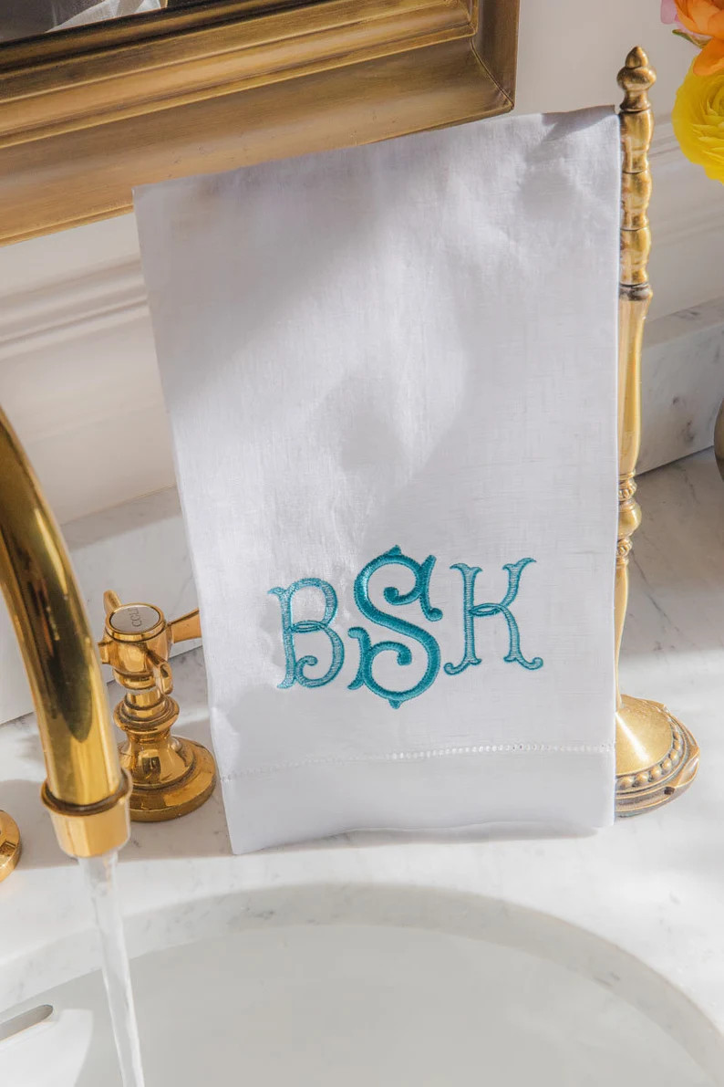 Monogram Hand Towel | Linen Formal Monogrammed Custom Embroidered Towel Hostess Personalized Gift... | Etsy (US)